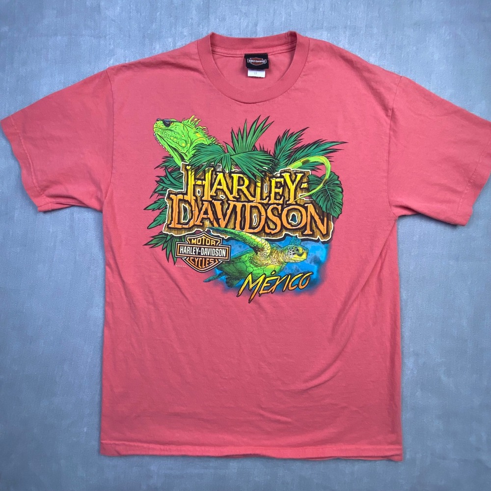 Harley Davidson Cozumel Mexico T Shirt Mens Large Coral Pink Graphic 2016 Biker